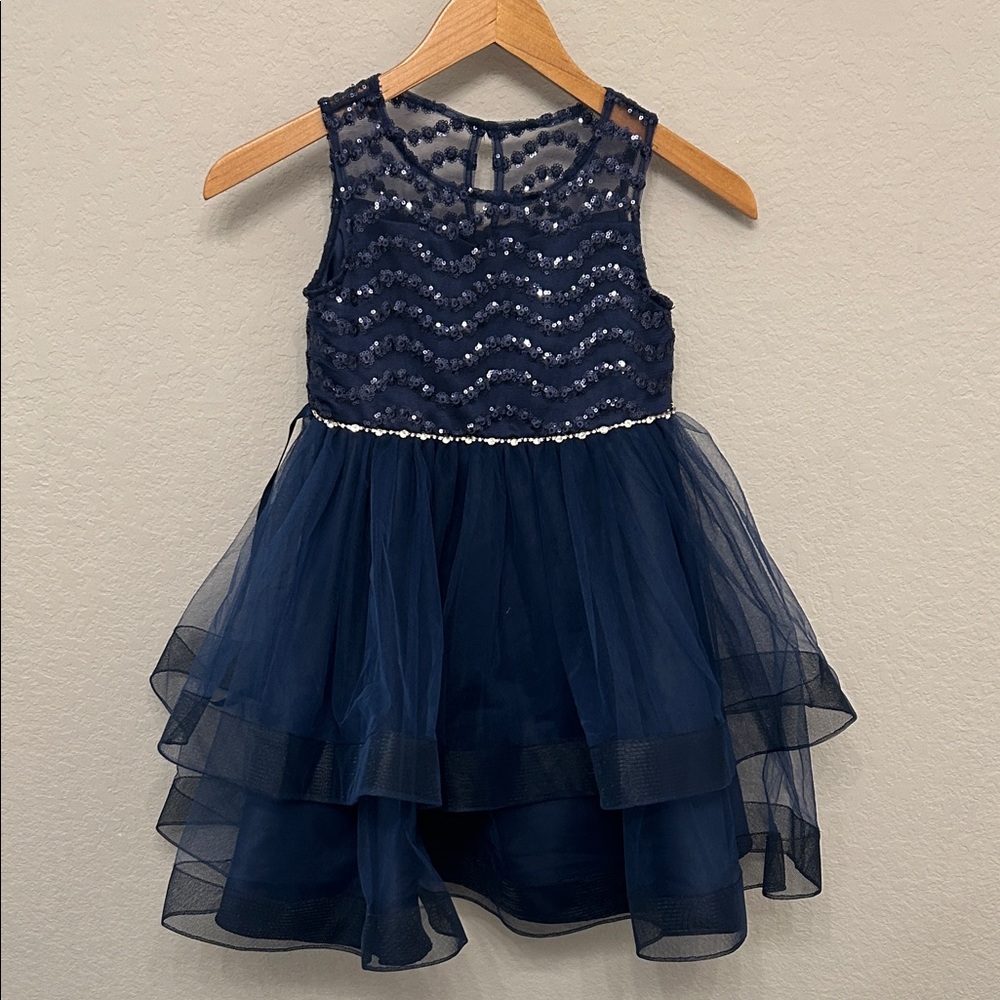 Rare Editions Navy Blue Sequin Tulle Dress